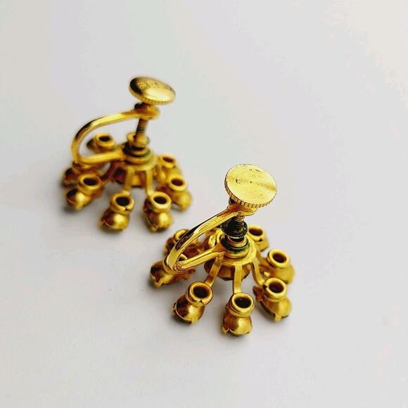 Vintage Bugbee Niles Atomic Star Screw Back Earrings BN Gold Tone Flower MCM - Picture 8 of 13